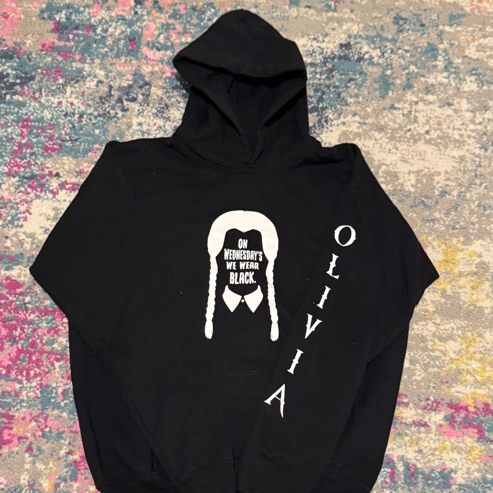 Wednesday Adams Sweatshirt Hoodie Customized with "Olivia" Size Youth XL